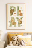 Woodland PLAY Nursery Print – Forest Animal Wall Art for Kids