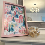Pink Christmas Collage Winter Christmas Seasonal Wall Home Decor Print
