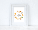 Autumn Watercolour Leaf Wreath Autumn Seasonal Wall Home Decor Print