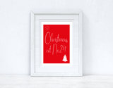 Personalised Christmas At No Red Background Winter Christmas Seasonal Wall Home Decor Print