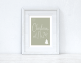 Personalised Christmas At No Sage Green Background Winter Christmas Seasonal Wall Home Decor Print