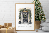 Personalised Christmas At Surname Black Front Door Winter Christmas Seasonal Wall Home Decor Print