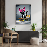 Skater Cat Vibes – Cool Wall Art with Pink Glasses & Attitude