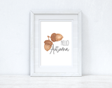 Hello Autumn Acorn New Autumn Seasonal Wall Home Decor Print