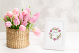 Hello Spring Tulip Wreath Spring Easter Seasonal Wall Home Decor Print