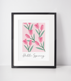 Hello Spring Tulips Pink Spring Easter Seasonal Wall Home Decor Print