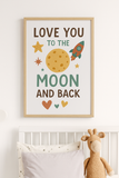 Love You to the Moon and Back – Space Theme Nursery Wall Art with Rocket & Stars