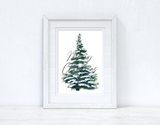 Merry Christmas Snowy Tree Winter Christmas Seasonal Wall Home Decor Print