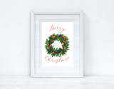 Merry Christmas Traditional Wreath Winter Christmas Seasonal Wall Home Decor Print