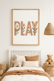 Minimalist Floral PLAY Wall Art – Boho Style Kids Room Print