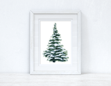 Snowy Christmas Tree Winter Christmas Seasonal Wall Home Decor Print