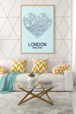 Love Heart Map Any City & Country Personalised Wall Decor Print with 10 New Styles