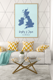 Couples United Kingdom Map with Special Dates & Heart Personalised Wall Decor Print with 10 New Styles