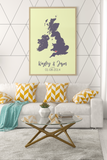 Couples United Kingdom Map with Special Dates & Heart Personalised Wall Decor Print with 10 New Styles