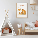 Loved Cat Family Playful Kitten Watercolour Nursery Children's Room Wall Decor Print
