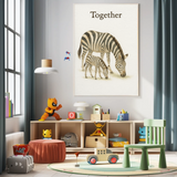 Together Zebra Family Safari Watercolour Nursery Children's Room Wall Decor Print