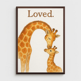Loved Giraffe Family Watercolour Nursery Children's Room Wall Decor Print