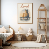 Loved Cat & Kitten Sitting On A Fence Nursery Children's Room Wall Decor Print