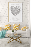 Couples Love Heart Map Any City & Country with Coordinates Personalised Wall Decor Print with 10 New Styles