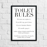 Toilet Rules Funny Humorous Bathroom Wall Decor Print