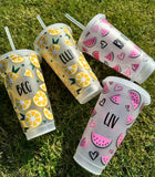 Watermelon Summer Personalised Name Tumbler Venti Cold Cup 24oz - With Straw