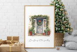 Personalised Christmas At Surname Grey Blue Front Door Winter Christmas Seasonal Wall Home Decor Print