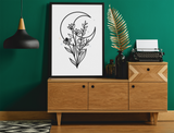 Floral Moon No.3 Boho Hippie Simple Home Wall Decor Print