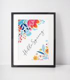Hello Spring Floral Border Spring Easter Seasonal Wall Home Decor Print