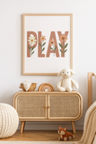Minimalist Floral PLAY Wall Art – Boho Style Kids Room Print