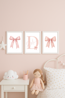 Personalised Pink Bow Wall Art Set – Custom Initial & Name Nursery Print