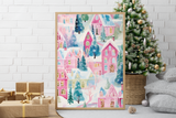 Pink Christmas Collage Winter Christmas Seasonal Wall Home Decor Print