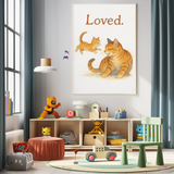 Loved Cat Family Playful Kitten Watercolour Nursery Children's Room Wall Decor Print